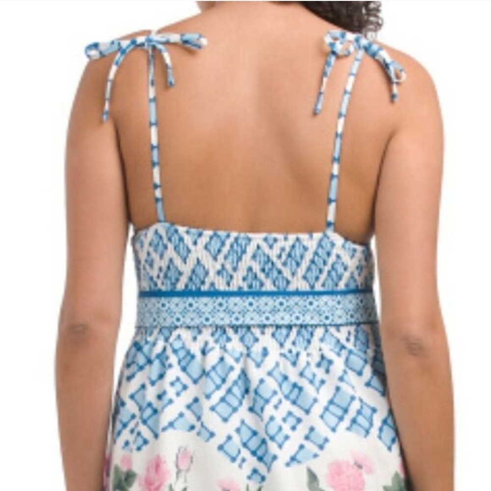 NWT - Dalia MacPhee Multi Floral Tie Shoulder Belted Waist Midi Dress - Size L - Picture 4 of 16